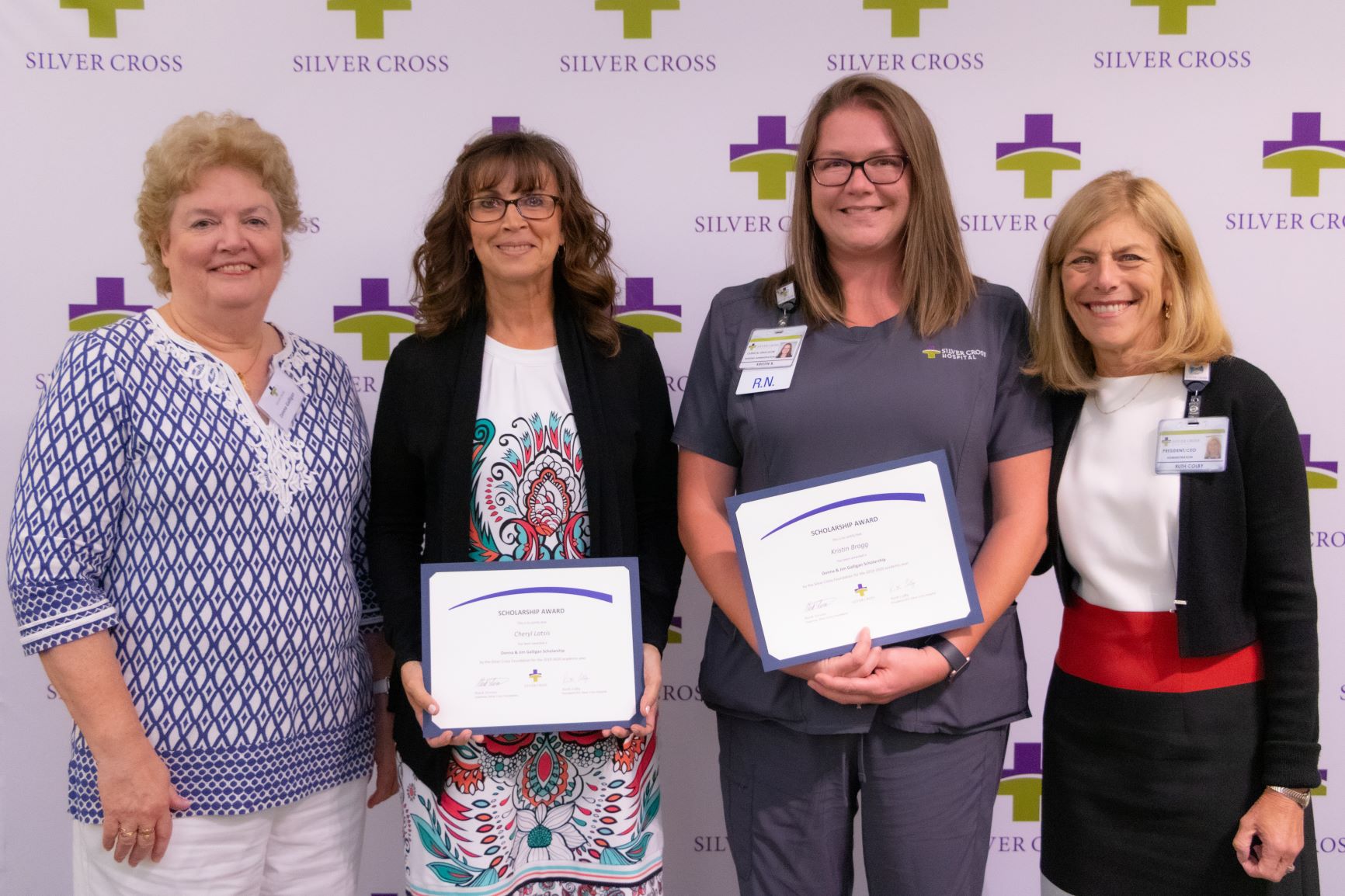 Latsis and Bragg each received a $1,000 Scholarship from Donna and Jim Galligan at a Scholarship Luncheon recently hosted by the Silver Cross Foundation at Silver Cross Hospital to continue their education.