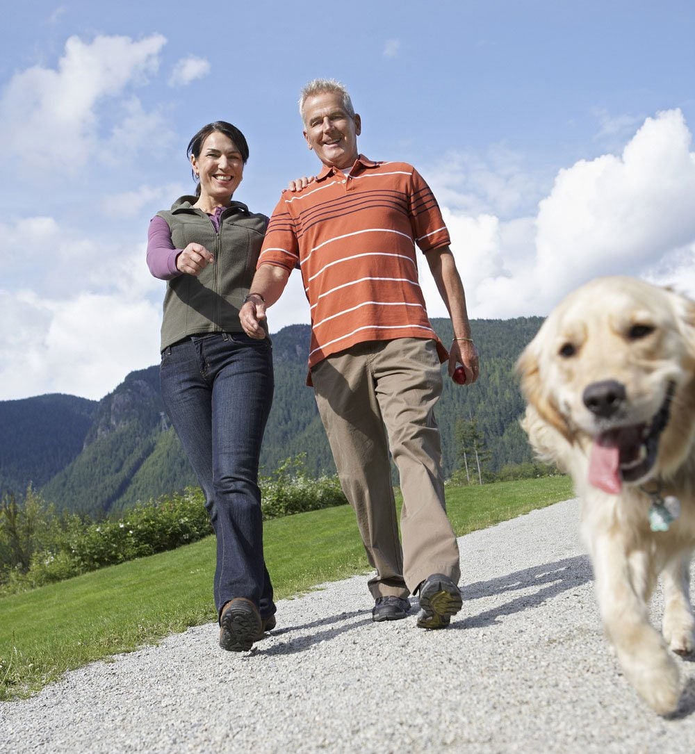 Couple Walking Dog